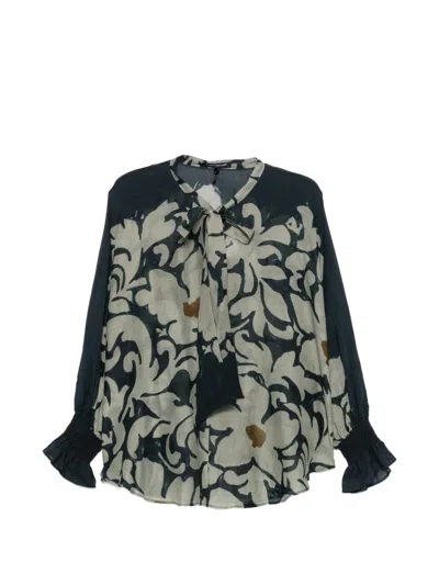Luisa Cerano Floral-print Pussy-bow Blouse In Black