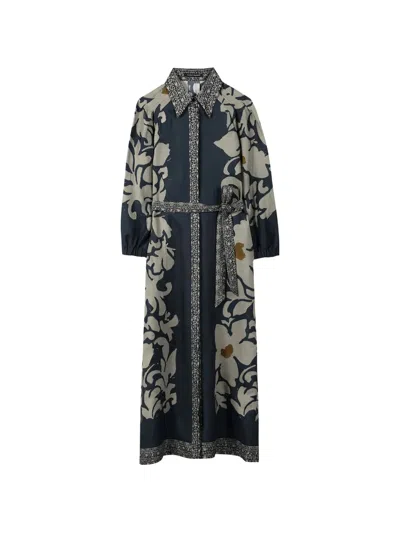 Luisa Cerano Floral-print Ramie Dress In Blue