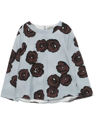 Luisa Cerano Flower-print Blouse In Blue