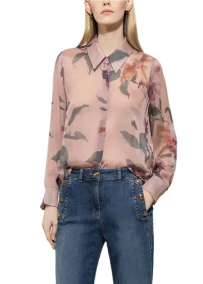 Luisa Cerano Flower Print Silk Blouse In Multicolor In Gold