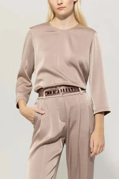 Luisa Cerano Flowing Satin Blouse In Mushroom In Grey