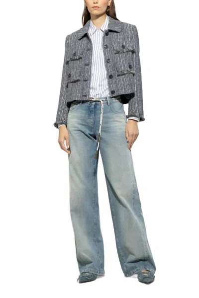 Luisa Cerano Herringbone Pattern Blazer In Jeans Blue