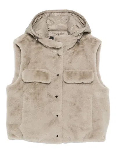 Luisa Cerano Hooded Pocketed Gilet In Neutral