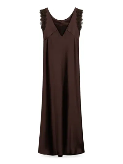 Luisa Cerano Lace-trim Maxi Dress In Brown