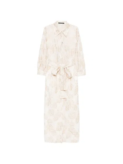 Luisa Cerano Leaf-embroidered Belted Midi Dress In Burgundy