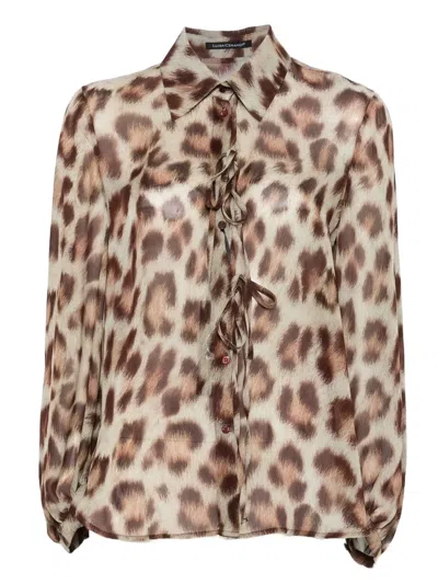 Luisa Cerano Leopard-print Tie-neck Blouse In Brown