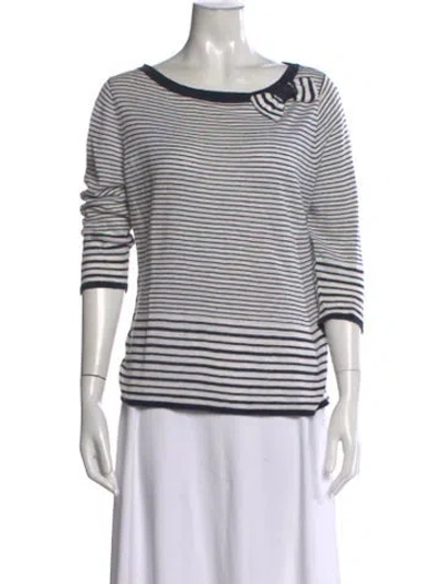 Pre-owned Luisa Cerano Linen Striped Sweater In White