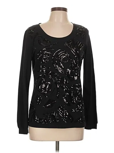 Pre-owned Luisa Cerano Long Sleeve Top Black Scoop Neck Tops
