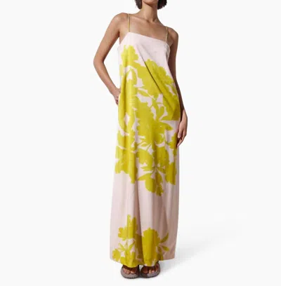 Luisa Cerano Maxi Slip Dress In Blush And Chartreuse In Yellow