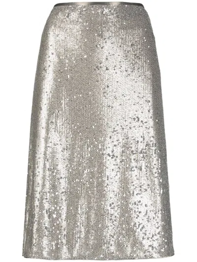 Luisa Cerano Mid-rise Sequined Straight Skirt In Gold