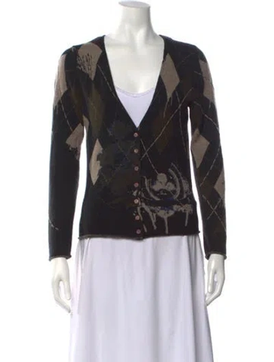 Pre-owned Luisa Cerano Patterned V-neck Sweater In Black