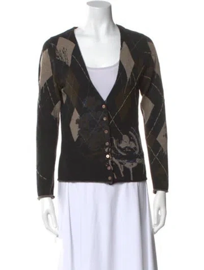 Pre-owned Luisa Cerano Printed V-neck Sweater In Black