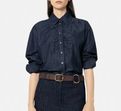 Luisa Cerano Ruffle Front Blouse In Denim In Black