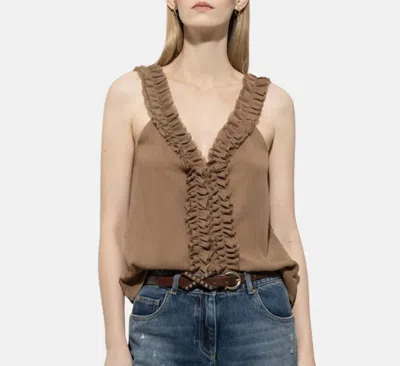 Luisa Cerano Ruffled Cami In Camel In Brown