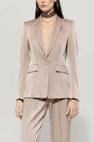 Luisa Cerano Satin One-button Blazer In Mushroom In Grey