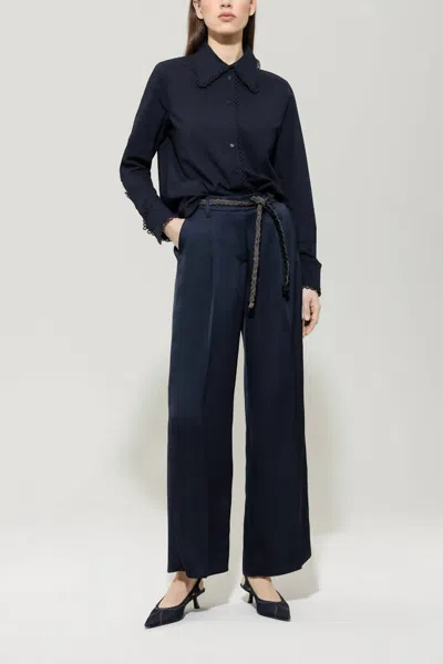 Luisa Cerano Satin Pant In Dark Blue