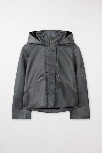 Luisa Cerano Satin Sheen Outdoor Jacket In Shiny Anthracite In Black