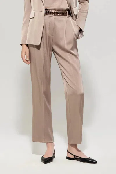 Luisa Cerano Satin Tapered Pants In Mushroom In Grey