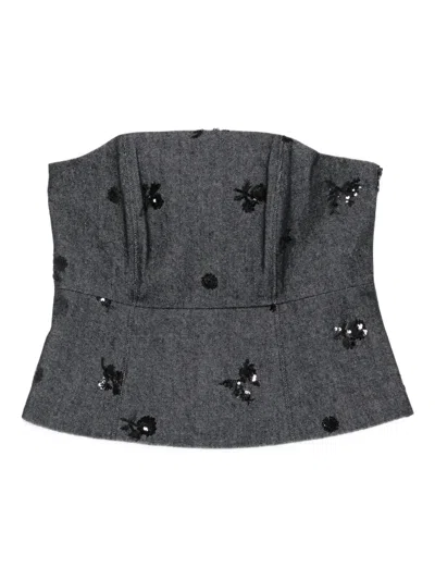 Luisa Cerano Sequin-embellished Bustier Top In Gray