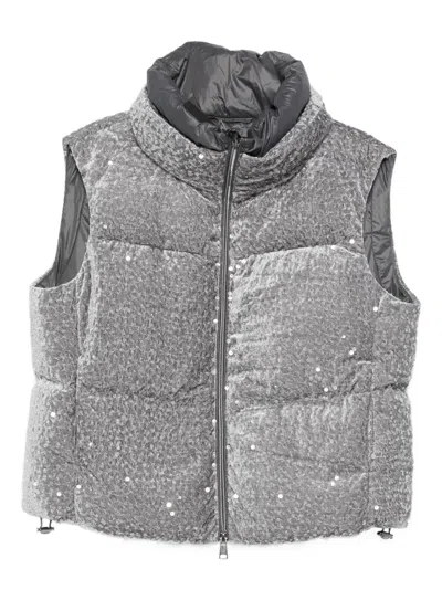 Luisa Cerano Sequin Padded Gilet In Silver
