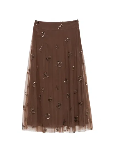 Luisa Cerano Sequin-embellished Tulle Midi Skirt In Brown