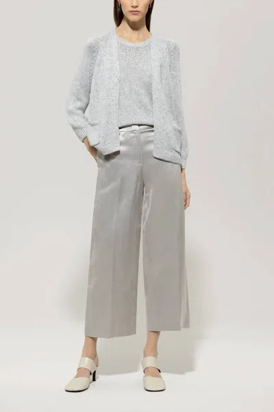 Luisa Cerano Straight Satin Pant In Satin Grey