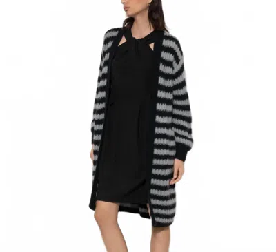 Luisa Cerano Striped Long Wool Alpaca Sweater In Grey/black