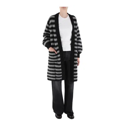 Luisa Cerano Striped Long Wool Alpaca Sweater In Grey/black