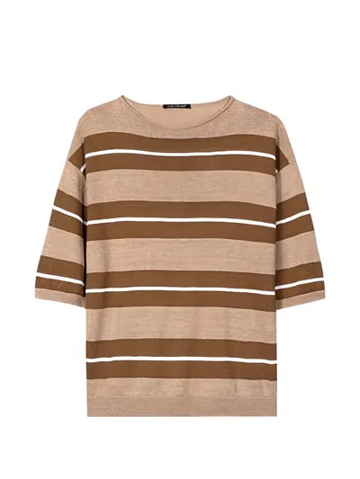 Luisa Cerano Striped Short Sleeve Blouse In Neutral