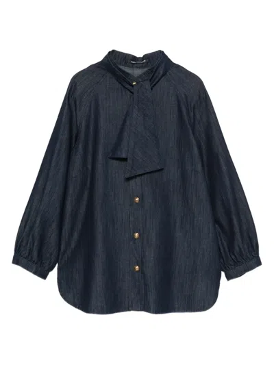 Luisa Cerano Tie-neck Denim Shirt In Blue