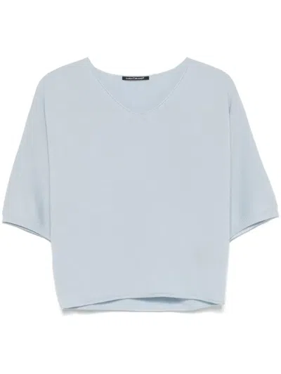 Luisa Cerano V-neck Fine-knit Top In Blue