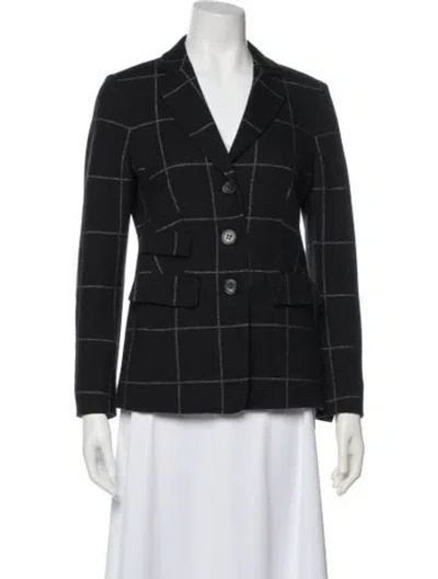 Pre-owned Luisa Cerano Virgin Wool Plaid Print Blazer In Black
