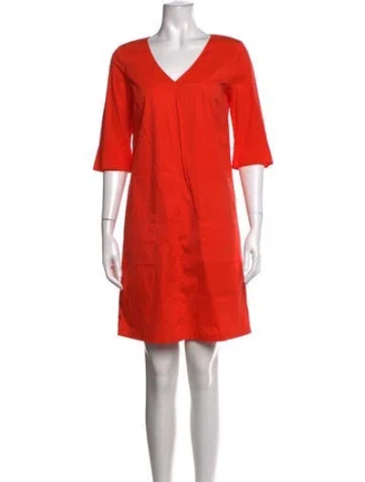 Pre-owned Luisa Cerano V-neck Knee-length Dress In Orange