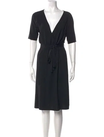 Pre-owned Luisa Cerano V-neck Midi Length Dress In Black