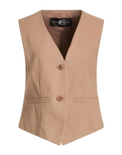 Luisa Cerano Woman Tailored Vest Light Brown Size 8 Cotton, Viscose, Elastane