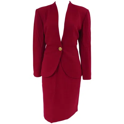 Pre-owned Luisa Spagnoli 1990s  Fucsia Wool Women's Skirt Suit Size 44 Italy In Red