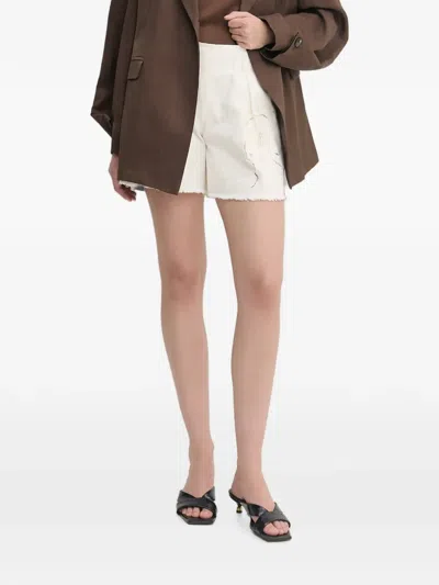 Luisa Spagnoli Acile Embroidered Raw-edge Shorts In Neutral