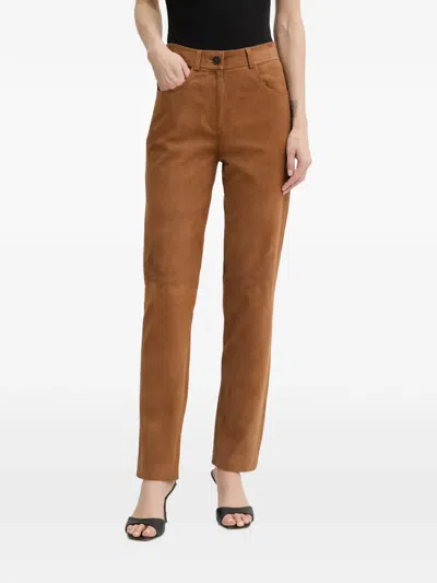 Luisa Spagnoli Aletta Suede-finish Panelled Trousers In Brown