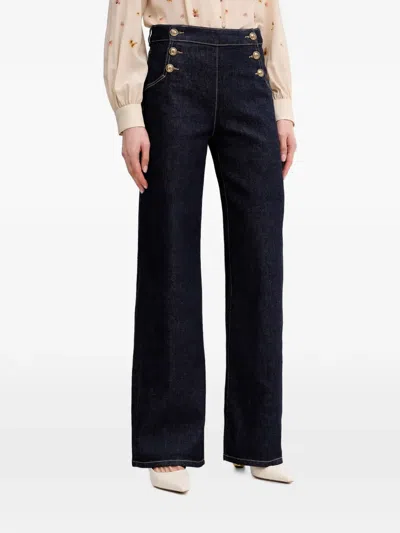 Luisa Spagnoli Almanacco Button-embellished Wide-leg Jeans In Blue