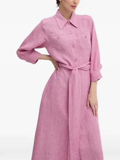 Luisa Spagnoli Belted Button-up Midi Dress In Purple