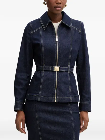 Luisa Spagnoli Belted Denim Jacket In Blue
