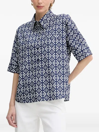 Luisa Spagnoli Bilancina Geometric-print Short-sleeve Shirt In Blue