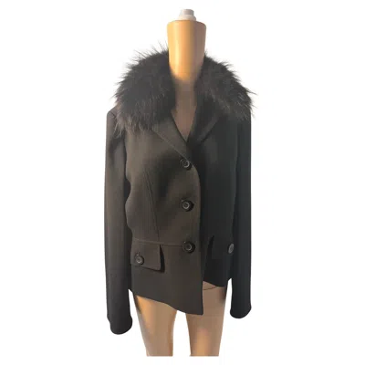 Pre-owned Luisa Spagnoli Black Jacket With Fur Collar Elegant Coat