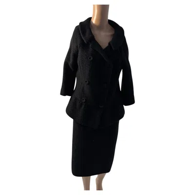Pre-owned Luisa Spagnoli Black Textured Skirt Suit Elegant Set