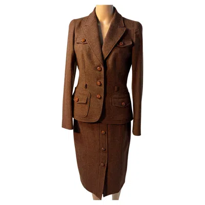 Pre-owned Luisa Spagnoli Brown Wool Skirt Suit Size 42 With Tailored Jacket