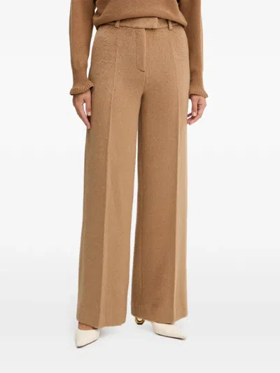 Luisa Spagnoli Brushed-effect Wide-leg Trousers In Brown