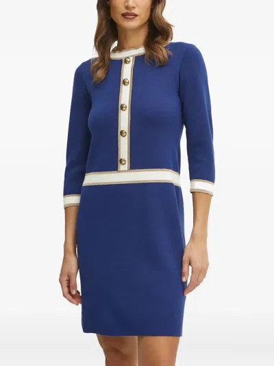Luisa Spagnoli Button-embellished Three-quarter Sleeve Dress In Blue