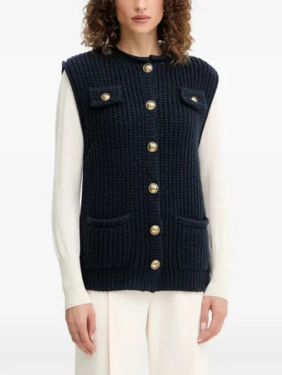 Luisa Spagnoli Button-fastening Patch-pocket Cardigan In Blue