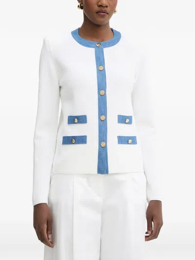 Luisa Spagnoli Capotreno Denim-trim Button-up Cardigan In White
