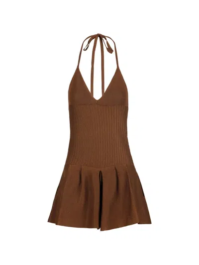 Luisa Spagnoli Casolare Halterneck Ribbed-knit Mini Dress In Brown